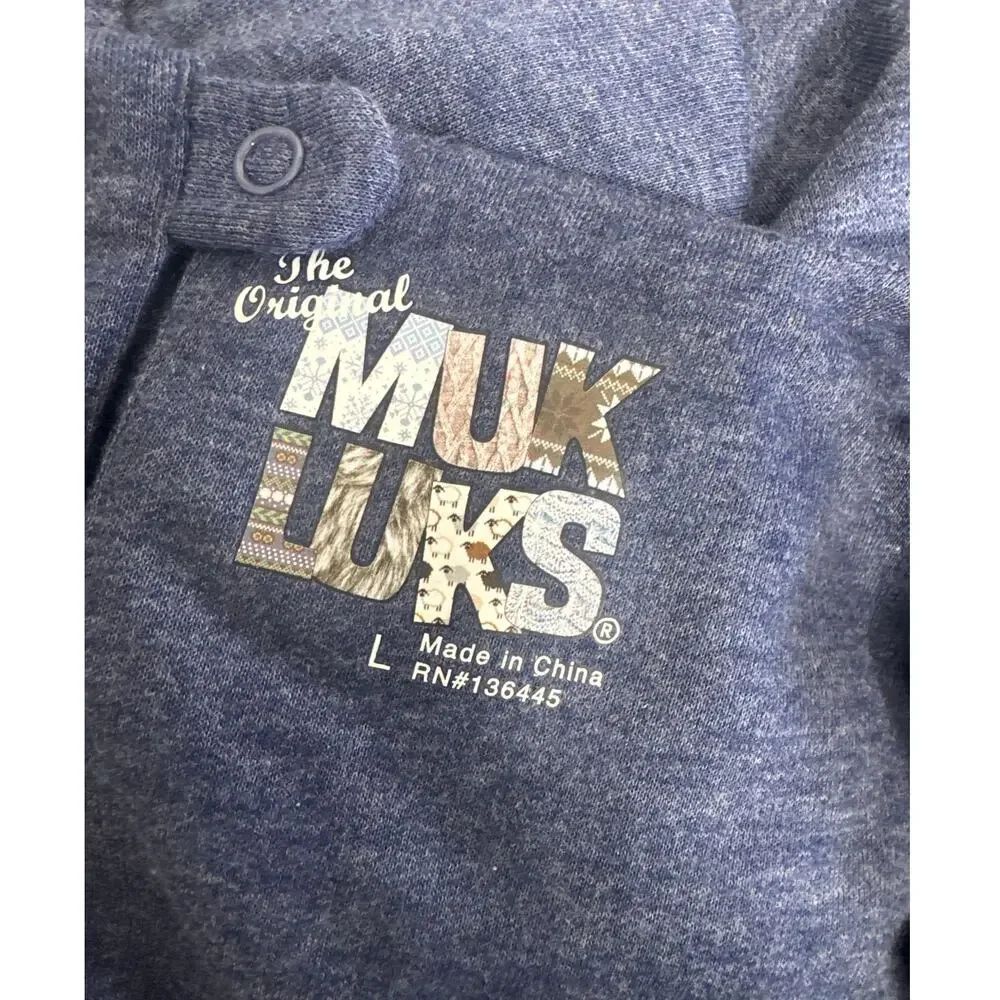 MUK LUKS French Terry Weekend Story Short Sleeve Jumpsuit in Heather Navy Size L - Picture 5 of 11